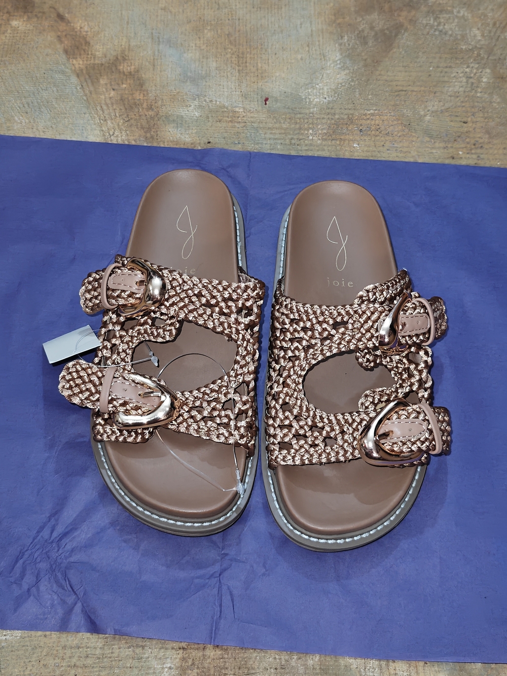 Joie Bronze Braided Buckle Slide Sandals